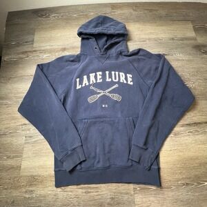 Blue 84 Hoodie Mens Small Navy Blue Lake Lure NC Raglan Pullover Sweatshirt